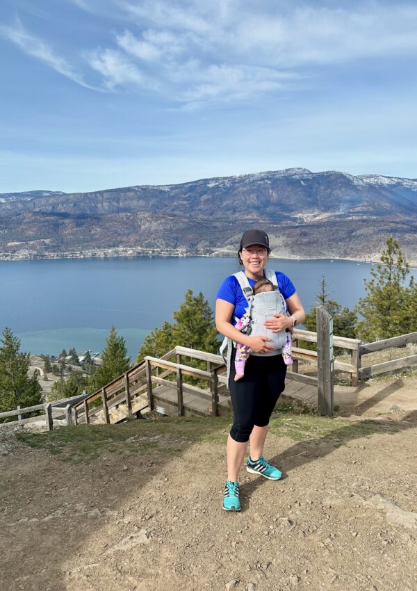 mom hiking to top of knox mountain kelowna