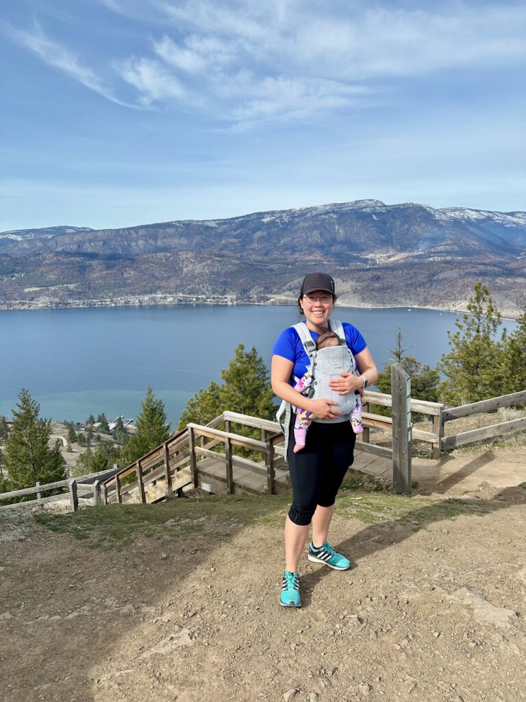 mom hiking to top of knox mountain kelowna